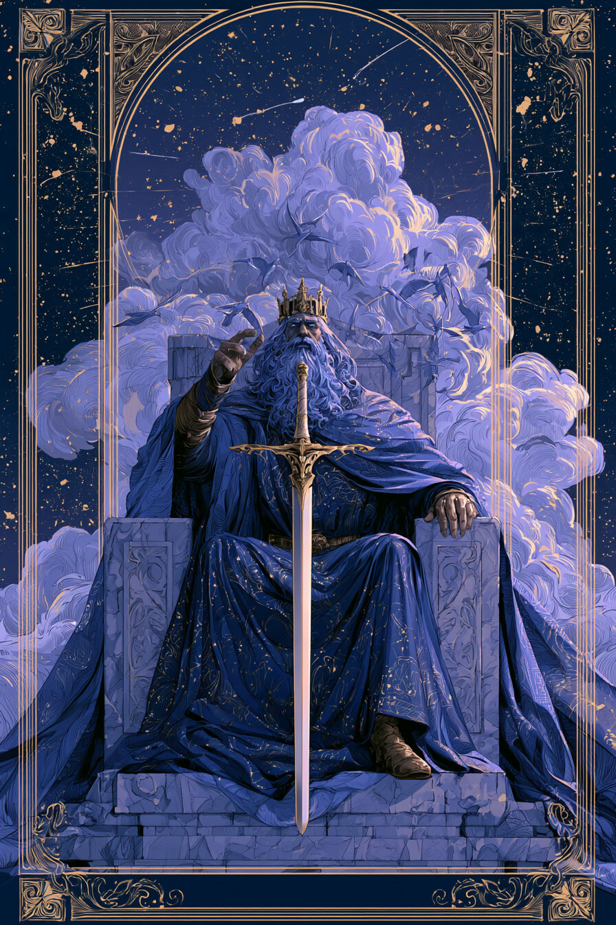 왕 소드(King of Swords) 타로 카드 그림 — 숙련된 권위, 해당 영역의 완숙한 통제력 (생각·…